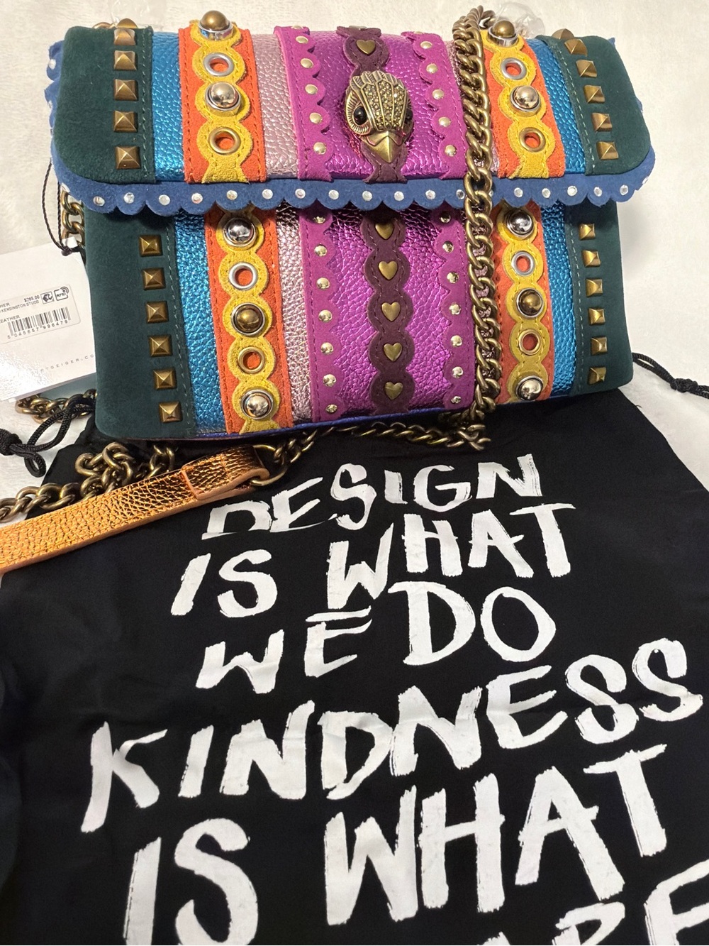 Kurt Geiger Kensington Multicolor Studded Flap Bag with Chain Strap - Picture 6 of 10